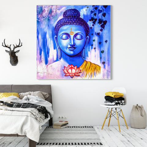 Frameless Beautiful Wall Painting for Home: Gautam Buddha Light Blue Shades