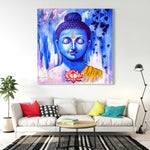 Frameless Beautiful Wall Painting for Home: Gautam Buddha Light Blue Shades