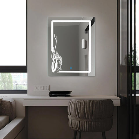 Gautama Buddha Moon Glow -  Rectangular LED Mirror - Natural White Light
