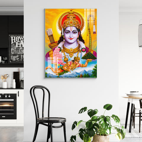 Glass Wall Paintings of Lord Shree Rama and Lord Hanuman Ji for Home Decor