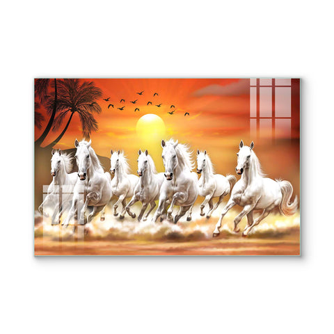 Golden Hooves Digital printing on Glass : Seven Horse Run Glass Wall Home Decor