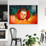 Golden Lord Gautam Buddha Peace Glass Painting