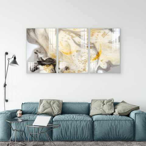 Beautiful Abstract Multi Frame Colorful Wall Painting for Living Room: Golden Smoke Rush