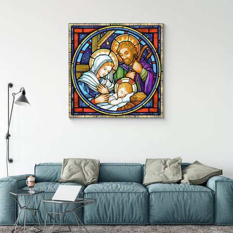 Frameless Beautiful Wall Painting for Home: Holy Family Stained Design Glass Paintings