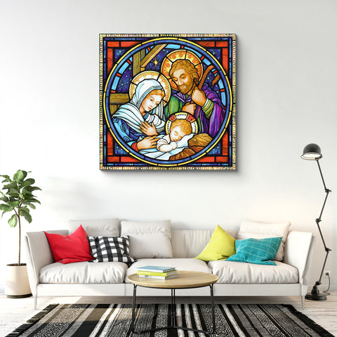 Frameless Beautiful Wall Painting for Home: Holy Family Stained Design Glass Paintings