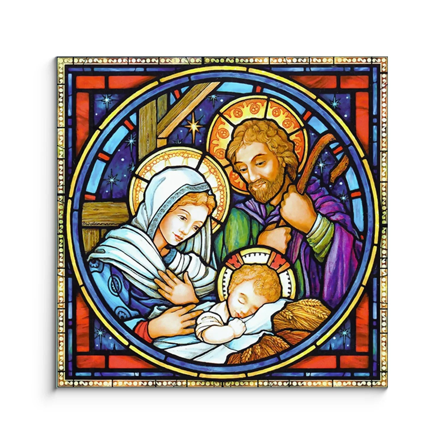 Frameless Beautiful Wall Painting for Home: Holy Family Stained Design ...