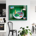 Holy Makkah Madinah Mosque Frameless Glass Wall Painting.