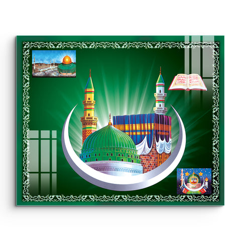 Holy Makkah Madinah Mosque Frameless Glass Wall Painting.