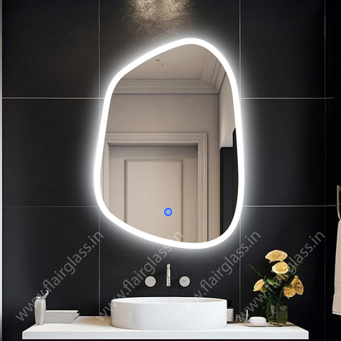 Illuminated LED Bathroom Mirror, Asymmetrical Wall Mirror, Lighted Mirror for Bedroom