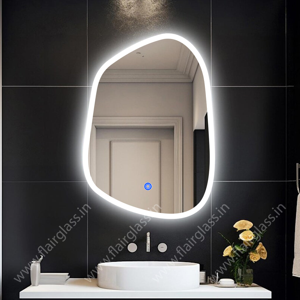 Illuminated LED Bathroom Mirror, Asymmetrical Wall Mirror, Lighted Mirror for Bedroom