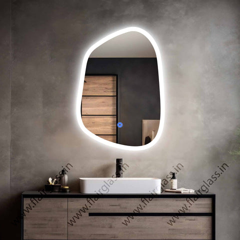 Illuminated LED Bathroom Mirror, Asymmetrical Wall Mirror, Lighted Mirror for Bedroom