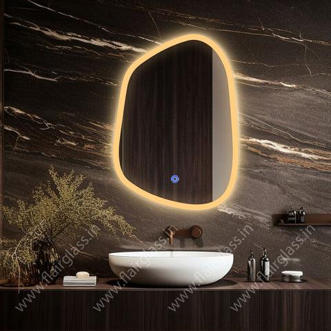 Illuminated LED Bathroom Mirror, Asymmetrical Wall Mirror, Lighted Mirror for Bedroom