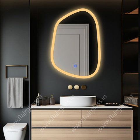 Illuminated LED Bathroom Mirror, Asymmetrical Wall Mirror, Lighted Mirror for Bedroom