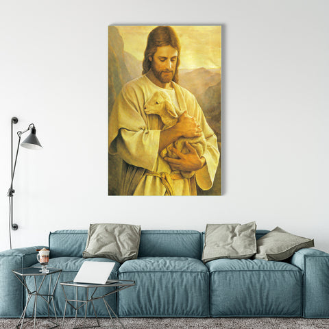 Jesus Christ With Lamb Wall Painting on Glass
