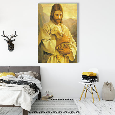 Jesus Christ With Lamb Wall Painting on Glass