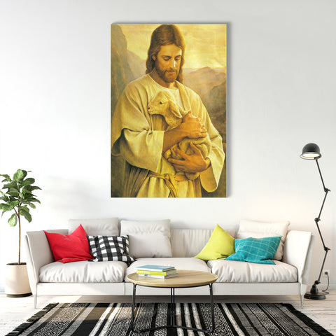 Jesus Christ With Lamb Wall Painting on Glass