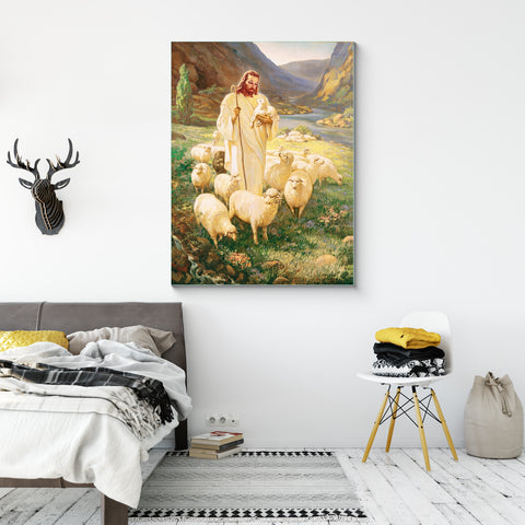 Beautiful Jesus Christ The-Good-Shepherd Tempered Glass Wall Paintings