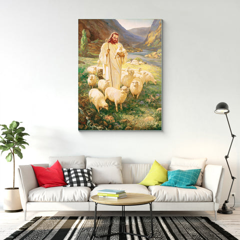 Beautiful Jesus Christ The-Good-Shepherd Tempered Glass Wall Paintings