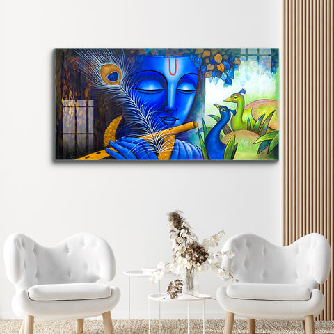 Lord Krishna Magical Flute with Peacock Painting