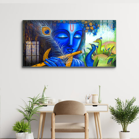 Lord Krishna Magical Flute with Peacock Painting