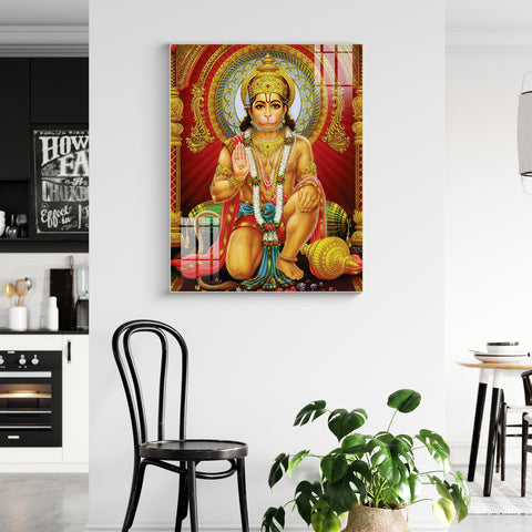Lord Shree Hanuman Ji Motif Design Glass Wall Painting for Home Decor
