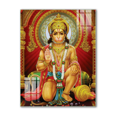 Lord Shree Hanuman Ji Motif Design Glass Wall Painting for Home Decor