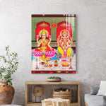 Frameless Maa Lakshmi & Ganesh Abstract Glass Paintings