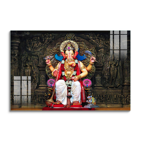 Beautiful Wall Painting for Home: Magnificent Lord Ganesha Oil Painting