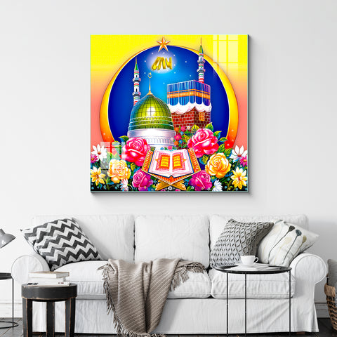 Frameless Beautiful Wall Painting for Home : Makka Madina Masjid Mural Painting