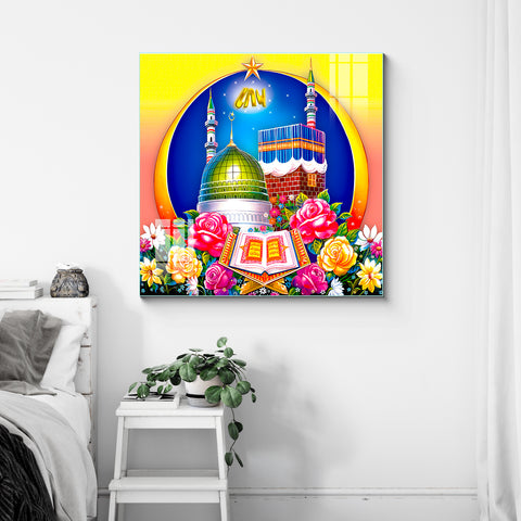 Frameless Beautiful Wall Painting for Home : Makka Madina Masjid Mural Painting