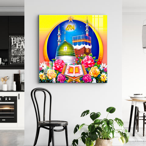 Frameless Beautiful Wall Painting for Home : Makka Madina Masjid Mural Painting