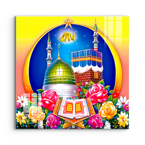 Frameless Beautiful Wall Painting for Home : Makka Madina Masjid Mural Painting