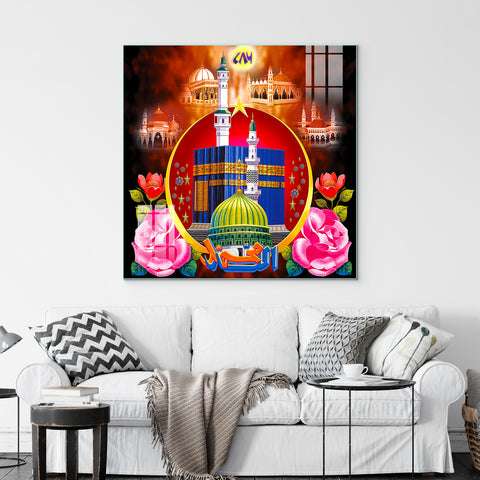 Frameless Beautiful Wall Painting for Home : Makka Madina Masjid Painting