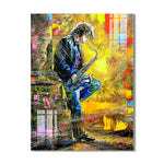 Frameless Beautiful Wall Painting for Home: Man with Saxophone Art Glass Painting