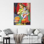 Mata Yashoda holding Kanha Glass Wall Painting for Home, Living Room, Mandir