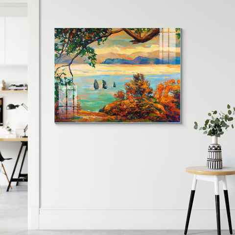 Abstract Wall Painting for Home: Modern Abstract  Forest and Lake Art