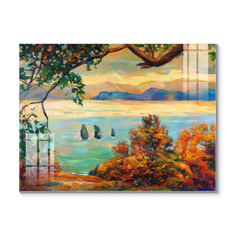 Abstract Wall Painting for Home: Modern Abstract  Forest and Lake Art