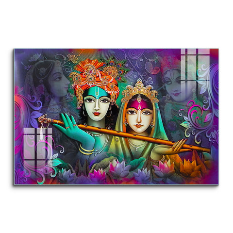 Frameless Beautiful Wall Painting for Home: Modern Multicolor Paintings of Radha Krishna