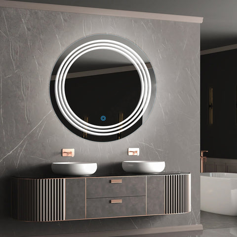 Moon Disc Trio Edged - LED Bathroom Mirror - Natural White Light - Round
