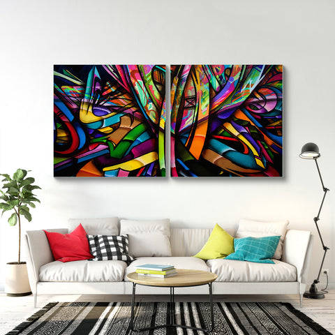 Multi Frame Abstract Colourful Wall Painting for Living Room: Modern Stain Art set of 2pcs