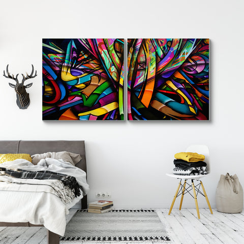 Multi Frame Abstract Colourful Wall Painting for Living Room: Modern Stain Art set of 2pcs