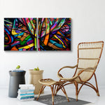 Multi Frame Abstract Colourful Wall Painting for Living Room: Modern Stain Art set of 2pcs