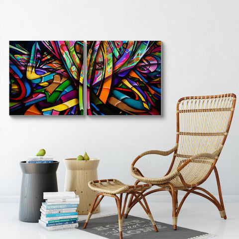 Multi Frame Abstract Colourful Wall Painting for Living Room: Modern Stain Art set of 2pcs