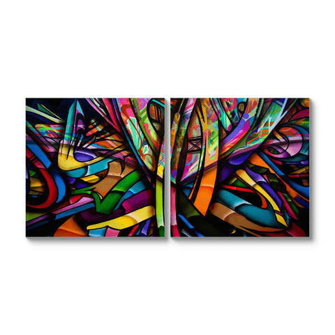 Multi Frame Abstract Colourful Wall Painting for Living Room: Modern Stain Art set of 2pcs