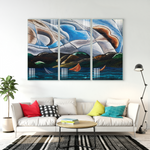 Beautiful Abstract Multi Frame Colourful Wall Painting for Living Room: Abstract Clouds and Water Paintings