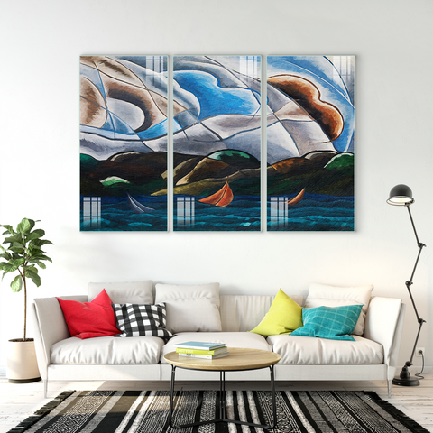 Beautiful Abstract Multi Frame Colourful Wall Painting for Living Room: Abstract Clouds and Water Paintings