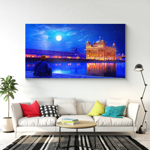 Night View Golden Temple, Shri Harmandir Sahib Glass Wall Painting