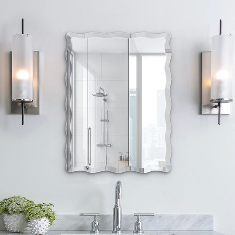 Rectangular Zigzag Bevelled Living & Bathroom Mirror Frameless