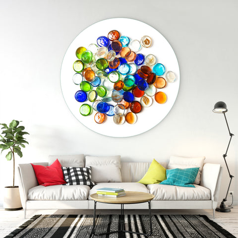 Digital Glass Prints: Round Multicolor Stones Mosaic Paintings