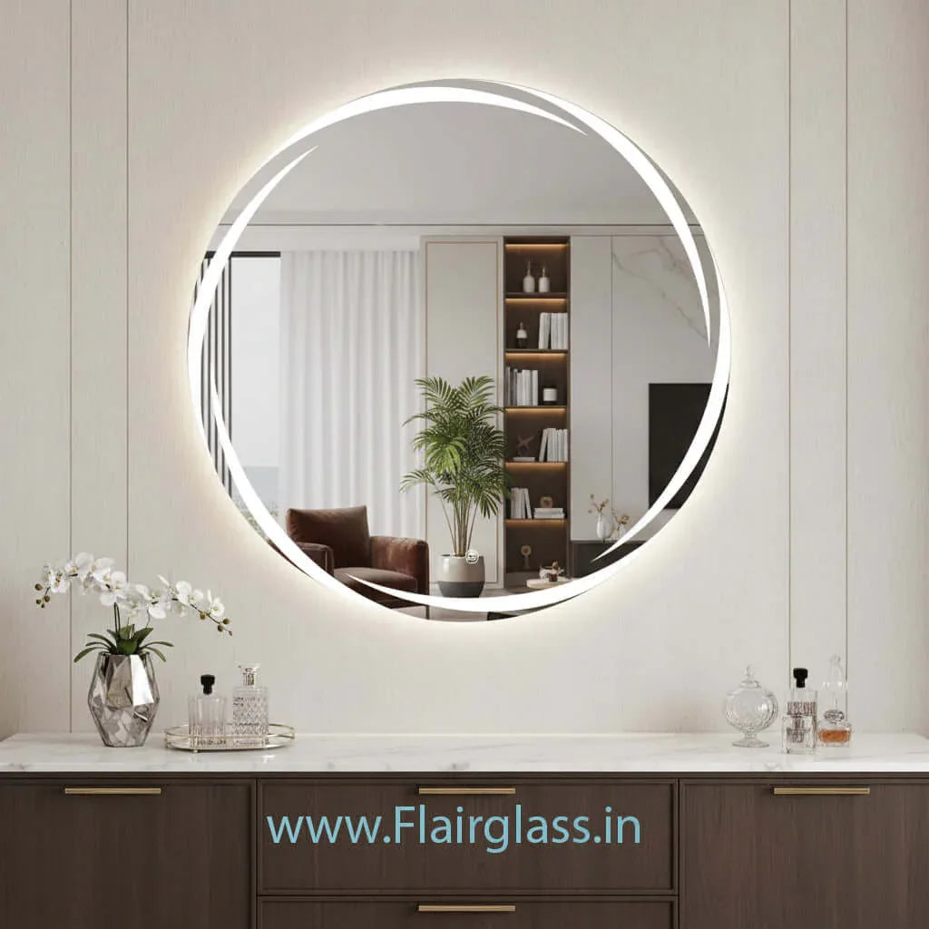 Round LED Bathroom Mirror with Dimmable Light & Anti-Fog Defogger ...